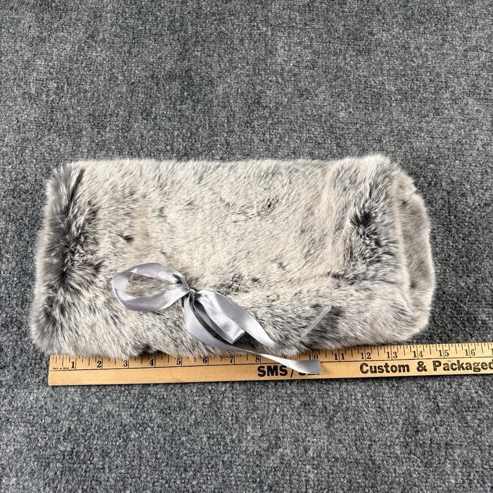Gray Faux Fur Wine Bottle Gift Bag Satin Ribbon Tie Holiday Bottle Cover Luxe